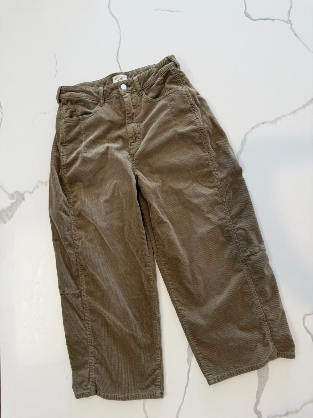 Pilcro Anthropologie Barrel Corduroy Pants Green Olive SZ 28 High Rise LIKE NEW